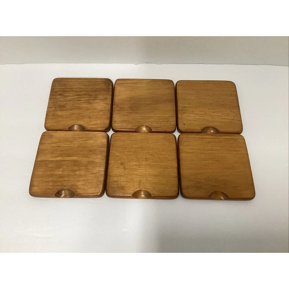 kamenstein coaster set 6 piece wooden cork w/holder MCM retro